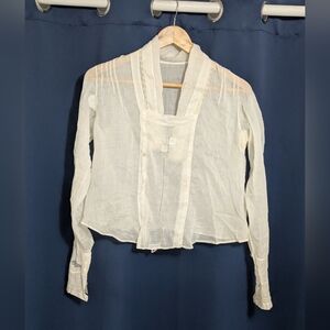 Edwardian sheer muslin cotton blouse sz 36, all hand stitched antique shirt